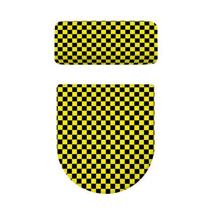 Yellow And Black Checkered Pattern Print Toilet Lid And Tank Cover Set
