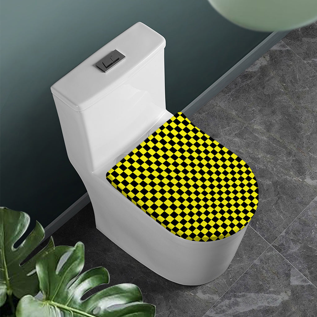 Yellow And Black Checkered Pattern Print Toilet Lid Cover