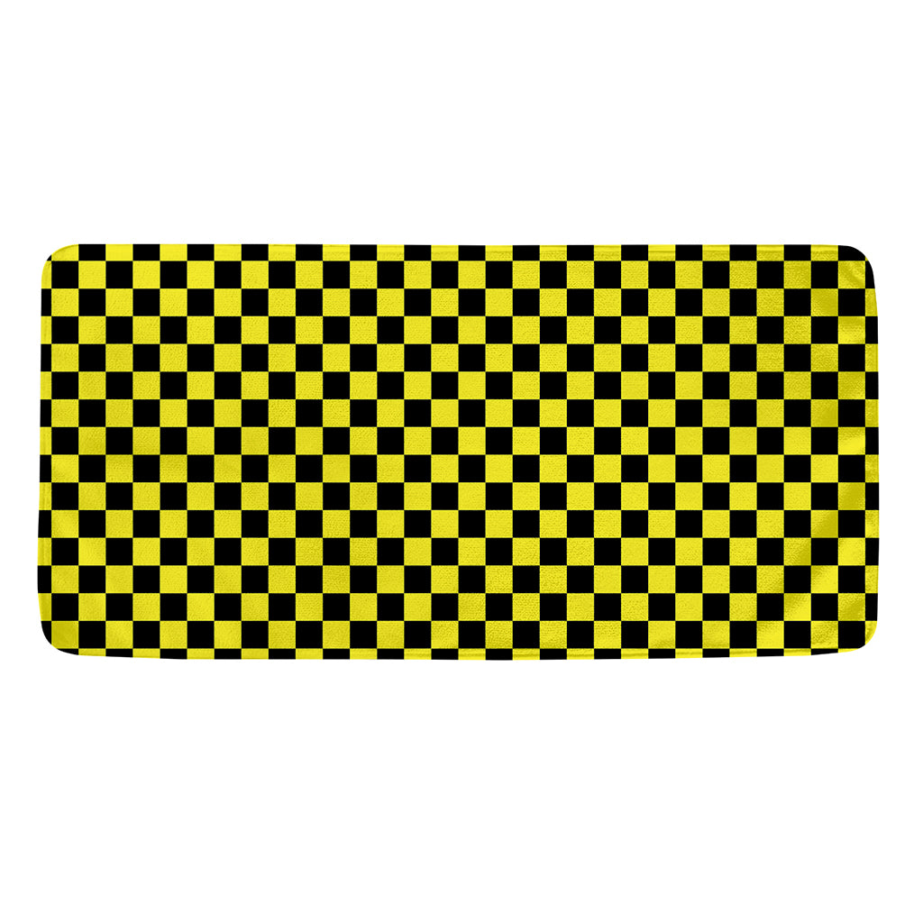 Yellow And Black Checkered Pattern Print Towel