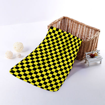 Yellow And Black Checkered Pattern Print Towel