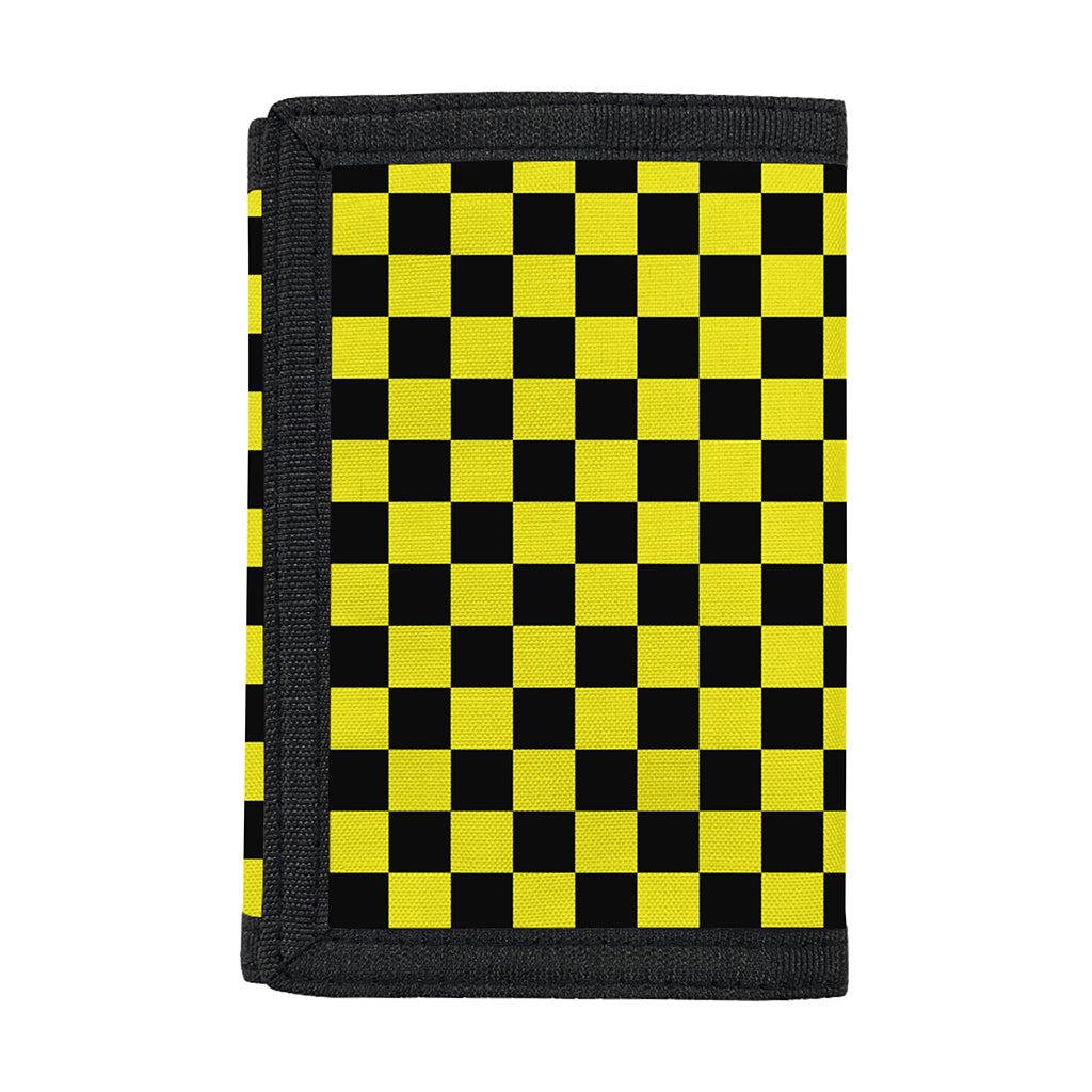 Yellow And Black Checkered Pattern Print Trifold Wallet