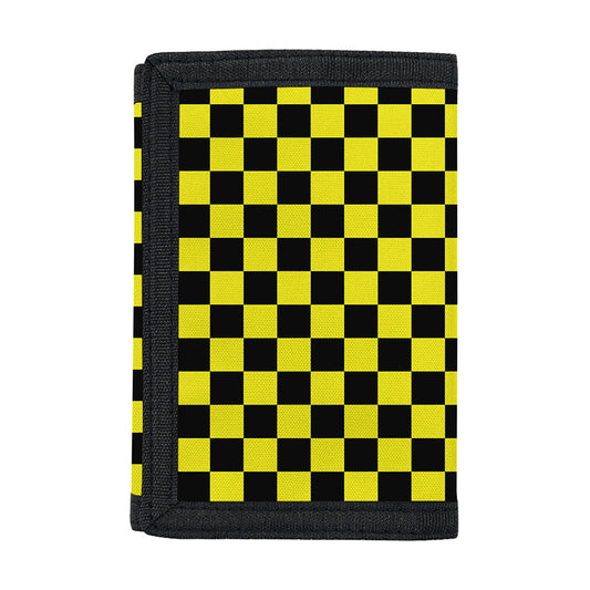 Yellow And Black Checkered Pattern Print Trifold Wallet