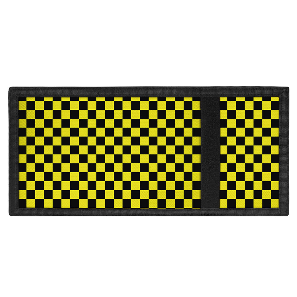 Yellow And Black Checkered Pattern Print Trifold Wallet