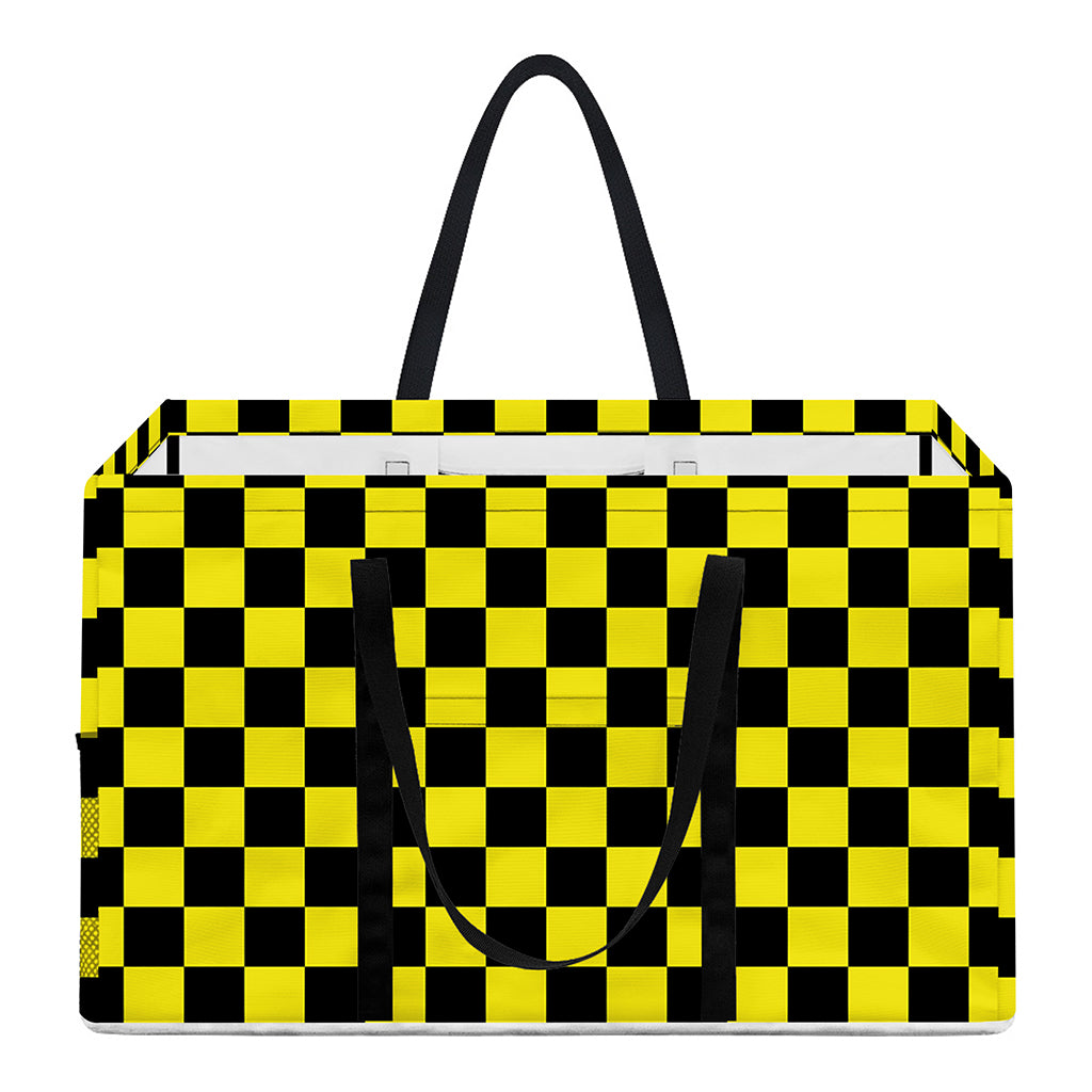 Yellow And Black Checkered Pattern Print Utility Tote Bag