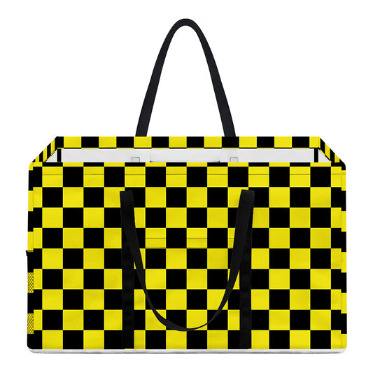 Yellow And Black Checkered Pattern Print Utility Tote Bag