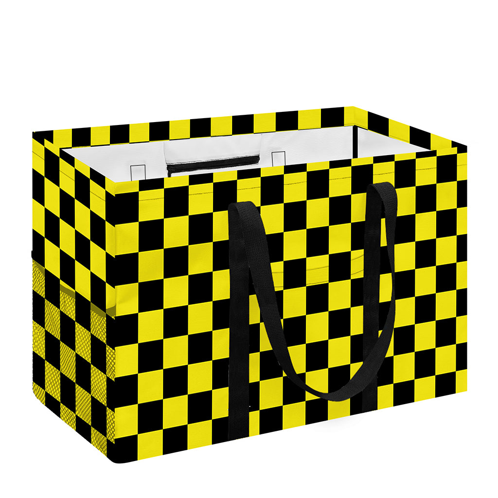 Yellow And Black Checkered Pattern Print Utility Tote Bag
