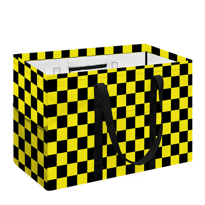 Yellow And Black Checkered Pattern Print Utility Tote Bag
