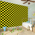 Yellow And Black Checkered Pattern Print Wall Sticker