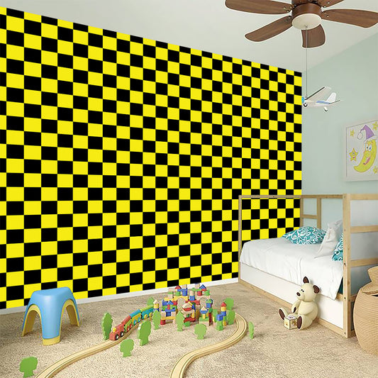 Yellow And Black Checkered Pattern Print Wall Sticker