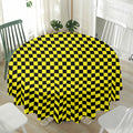 Yellow And Black Checkered Pattern Print Waterproof Round Tablecloth
