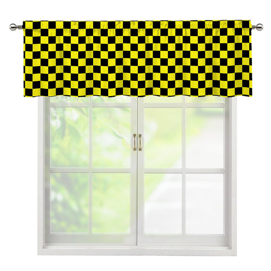 Yellow And Black Checkered Pattern Print Window Valance