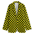 Yellow And Black Checkered Pattern Print Women's Blazer