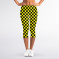 Yellow And Black Checkered Pattern Print Women's Capri Leggings