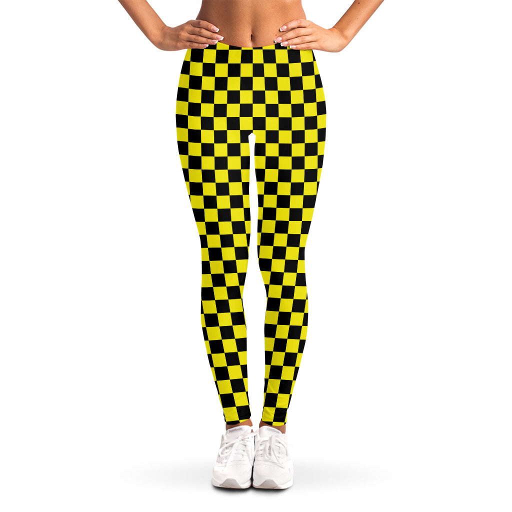Yellow And Black Checkered Pattern Print Women's Leggings