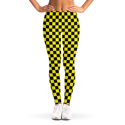 Yellow And Black Checkered Pattern Print Women's Leggings