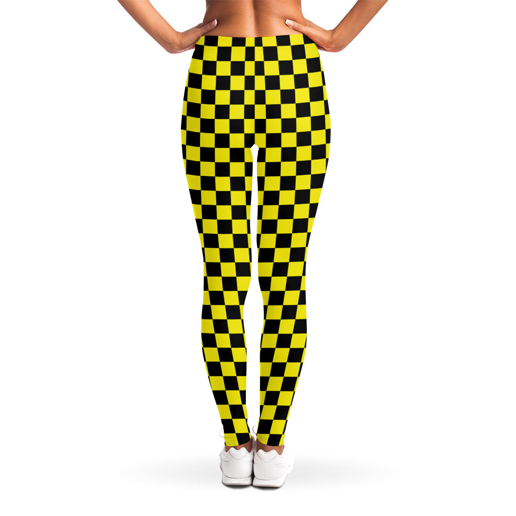 Yellow And Black Checkered Pattern Print Women's Leggings