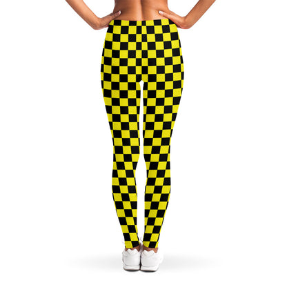 Yellow And Black Checkered Pattern Print Women's Leggings