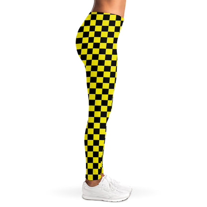 Yellow And Black Checkered Pattern Print Women's Leggings