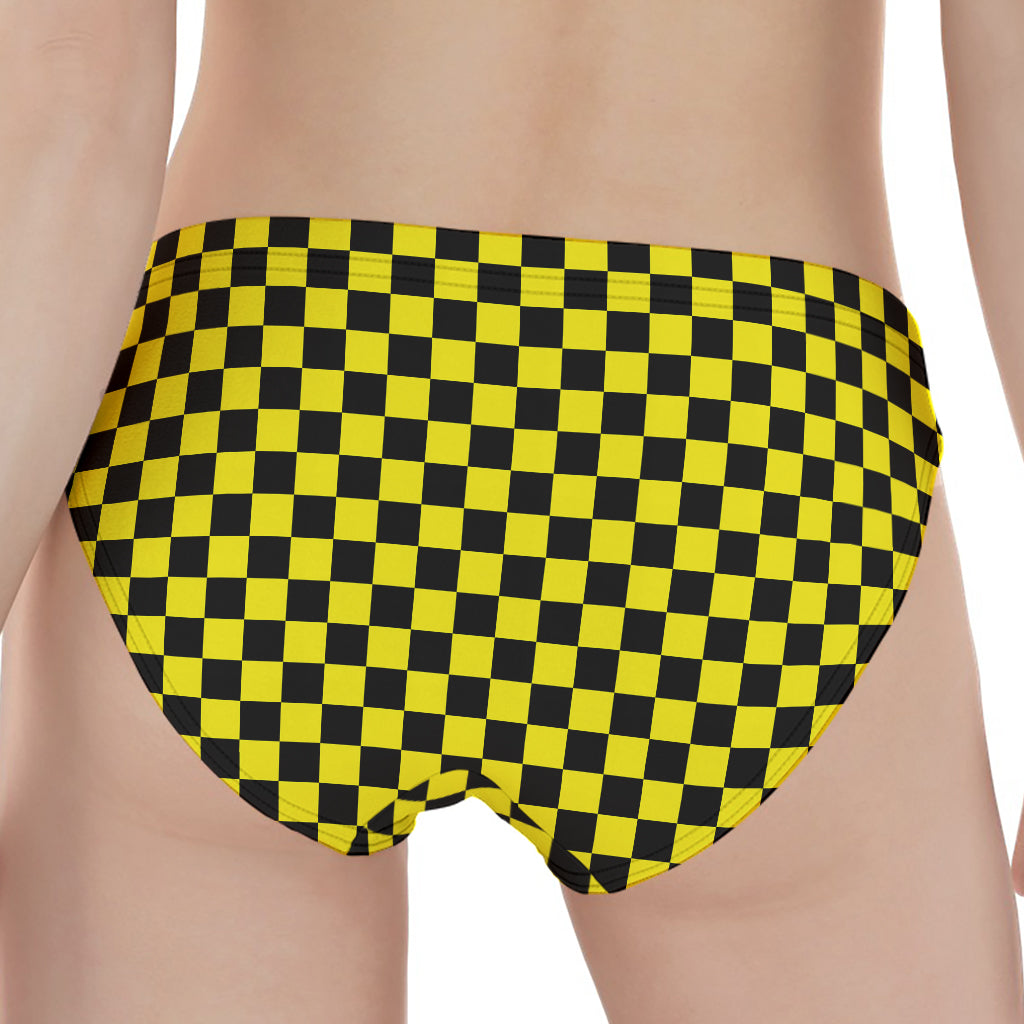 Yellow And Black Checkered Pattern Print Women's Panties