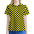 Yellow And Black Checkered Pattern Print Women's Polo Shirt