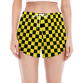 Yellow And Black Checkered Pattern Print Women's Split Running Shorts