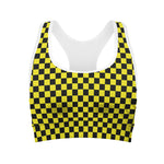 Yellow And Black Checkered Pattern Print Women's Sports Bra