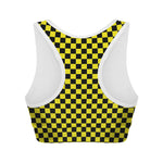 Yellow And Black Checkered Pattern Print Women's Sports Bra
