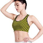 Yellow And Black Checkered Pattern Print Women's Sports Bra