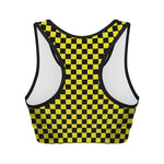 Yellow And Black Checkered Pattern Print Women's Sports Bra
