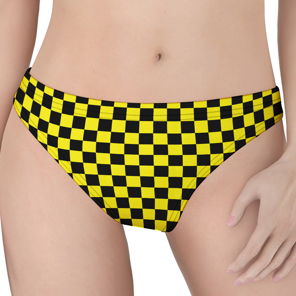 Yellow And Black Checkered Pattern Print Women's Thong