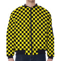 Yellow And Black Checkered Pattern Print Zip Sleeve Bomber Jacket