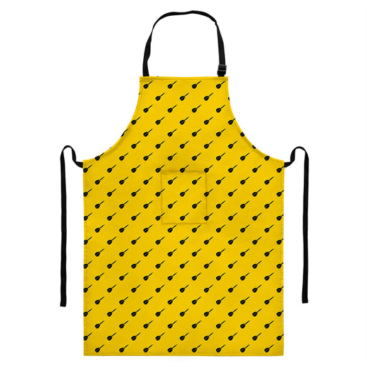Yellow And Black Dart Pattern Print Bib Apron With Pocket