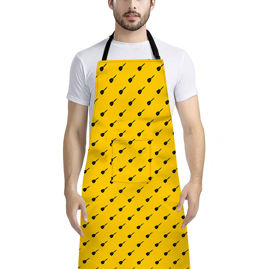 Yellow And Black Dart Pattern Print Bib Apron With Pocket