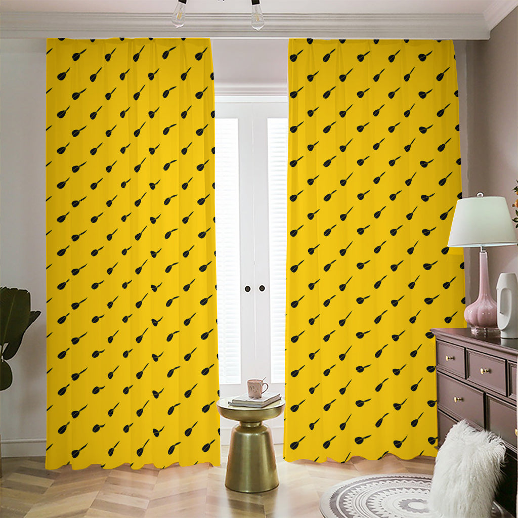 Yellow And Black Dart Pattern Print Blackout Pencil Pleat Curtains
