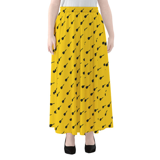 Yellow And Black Dart Pattern Print Chiffon Maxi Skirt