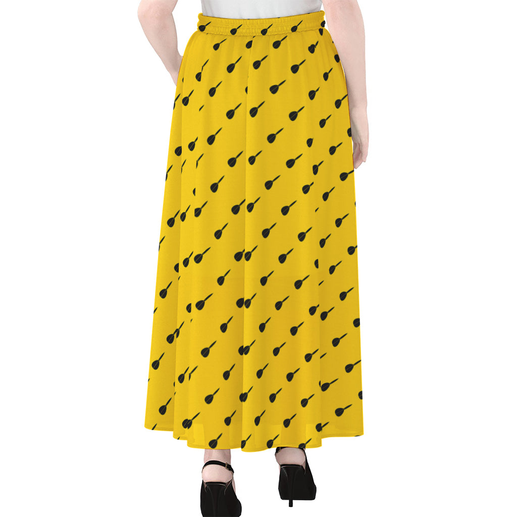Yellow And Black Dart Pattern Print Chiffon Maxi Skirt