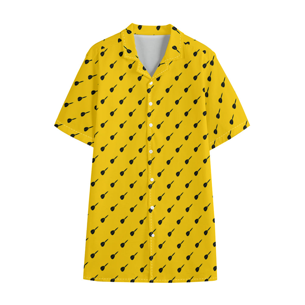 Yellow And Black Dart Pattern Print Cotton Hawaiian Shirt