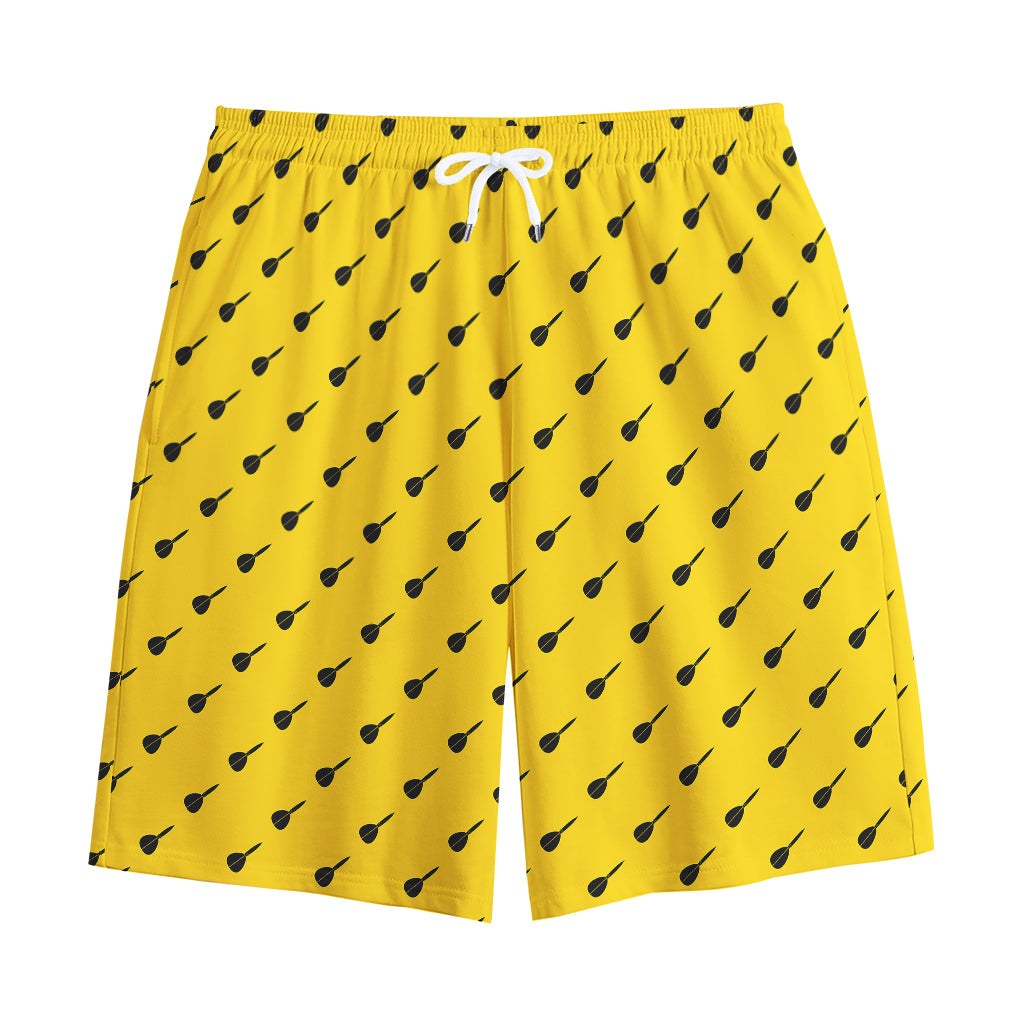 Yellow And Black Dart Pattern Print Cotton Shorts