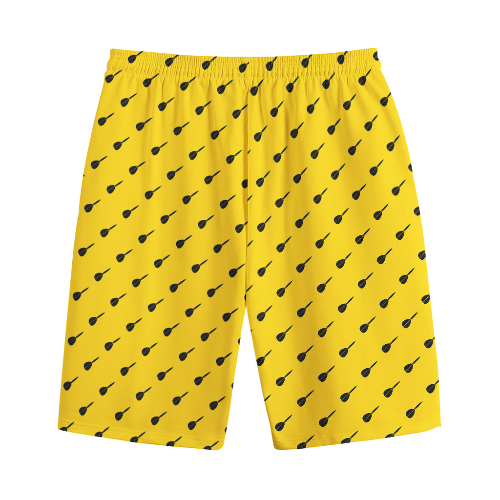 Yellow And Black Dart Pattern Print Cotton Shorts