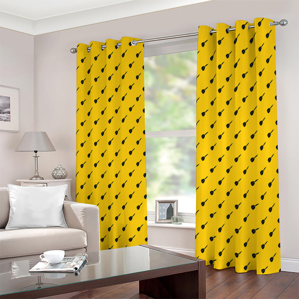 Yellow And Black Dart Pattern Print Extra Wide Grommet Curtains