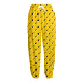 Yellow And Black Dart Pattern Print Fleece Lined Knit Pants