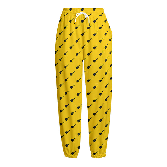 Yellow And Black Dart Pattern Print Fleece Lined Knit Pants