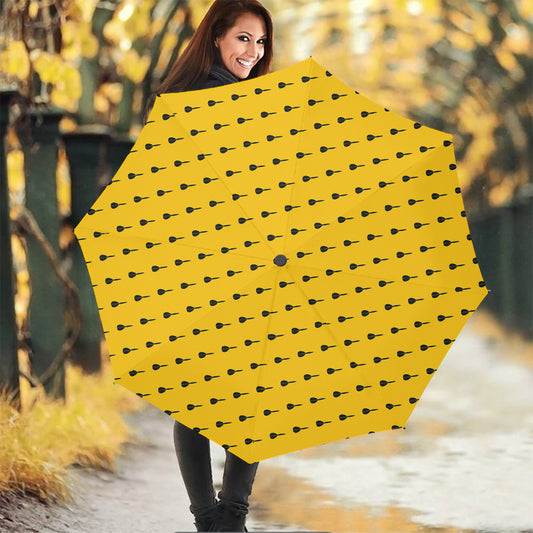 Yellow And Black Dart Pattern Print Foldable Umbrella