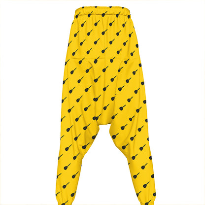 Yellow And Black Dart Pattern Print Hammer Pants