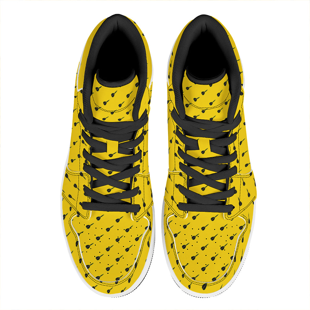Yellow And Black Dart Pattern Print High Top Leather Sneakers