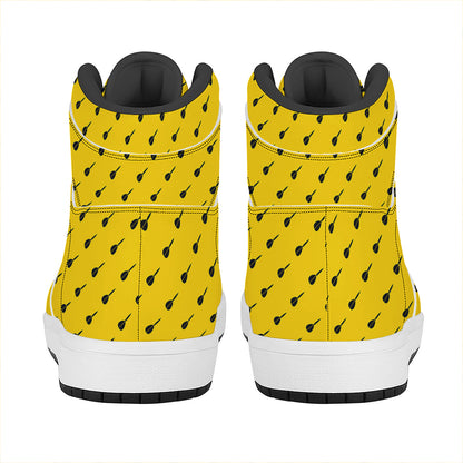 Yellow And Black Dart Pattern Print High Top Leather Sneakers
