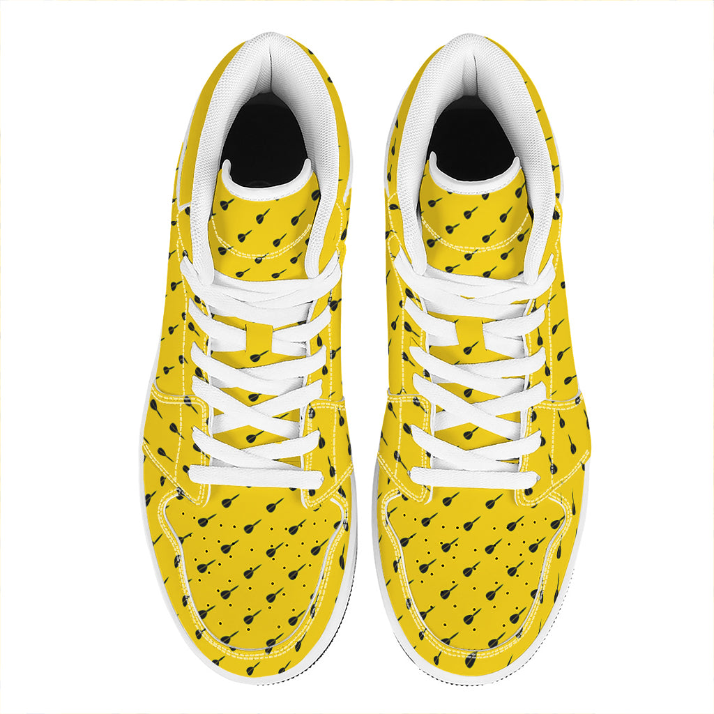 Yellow And Black Dart Pattern Print High Top Leather Sneakers