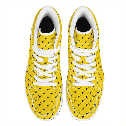 Yellow And Black Dart Pattern Print High Top Leather Sneakers