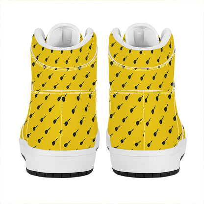 Yellow And Black Dart Pattern Print High Top Leather Sneakers