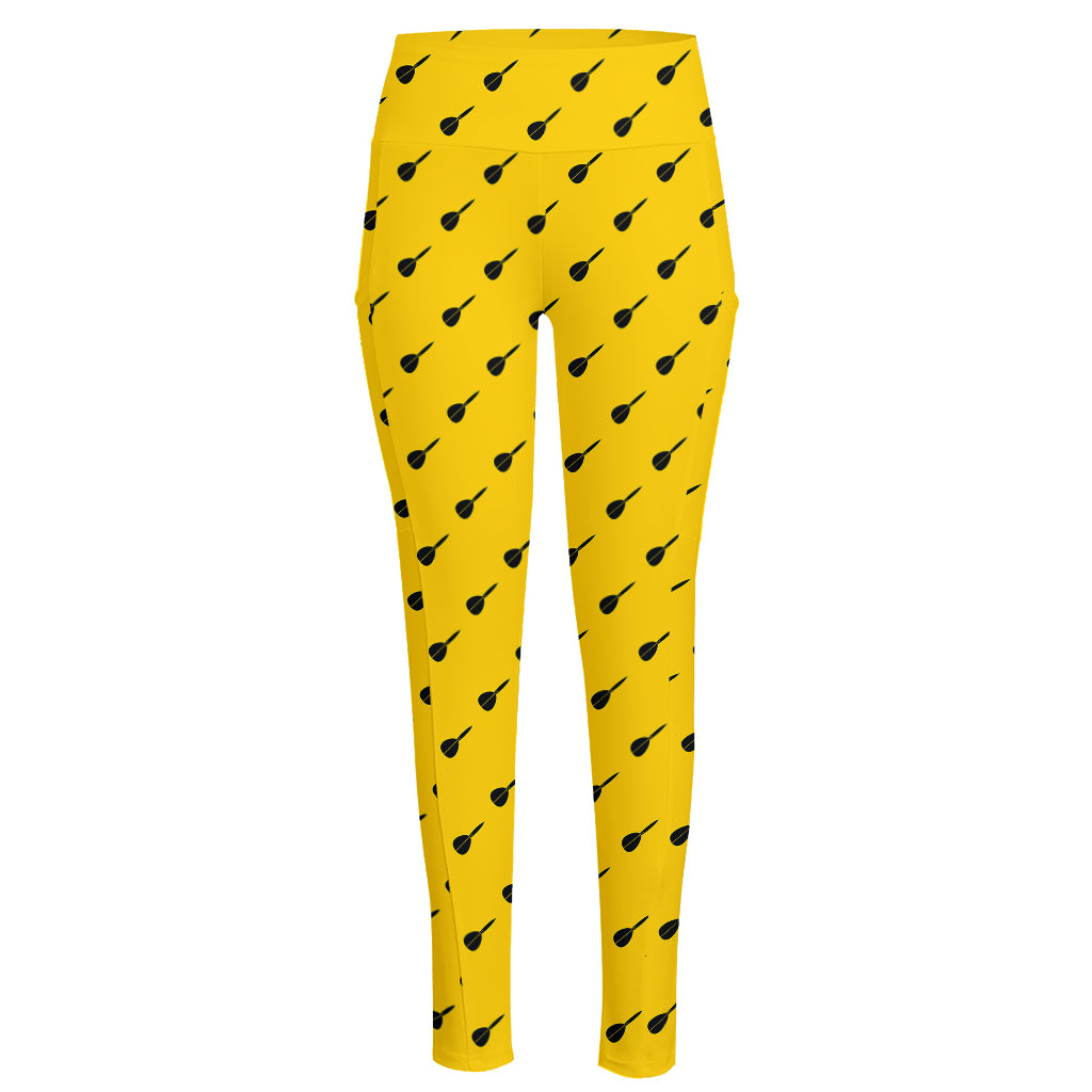 Yellow And Black Dart Pattern Print High-Waisted Pocket Leggings